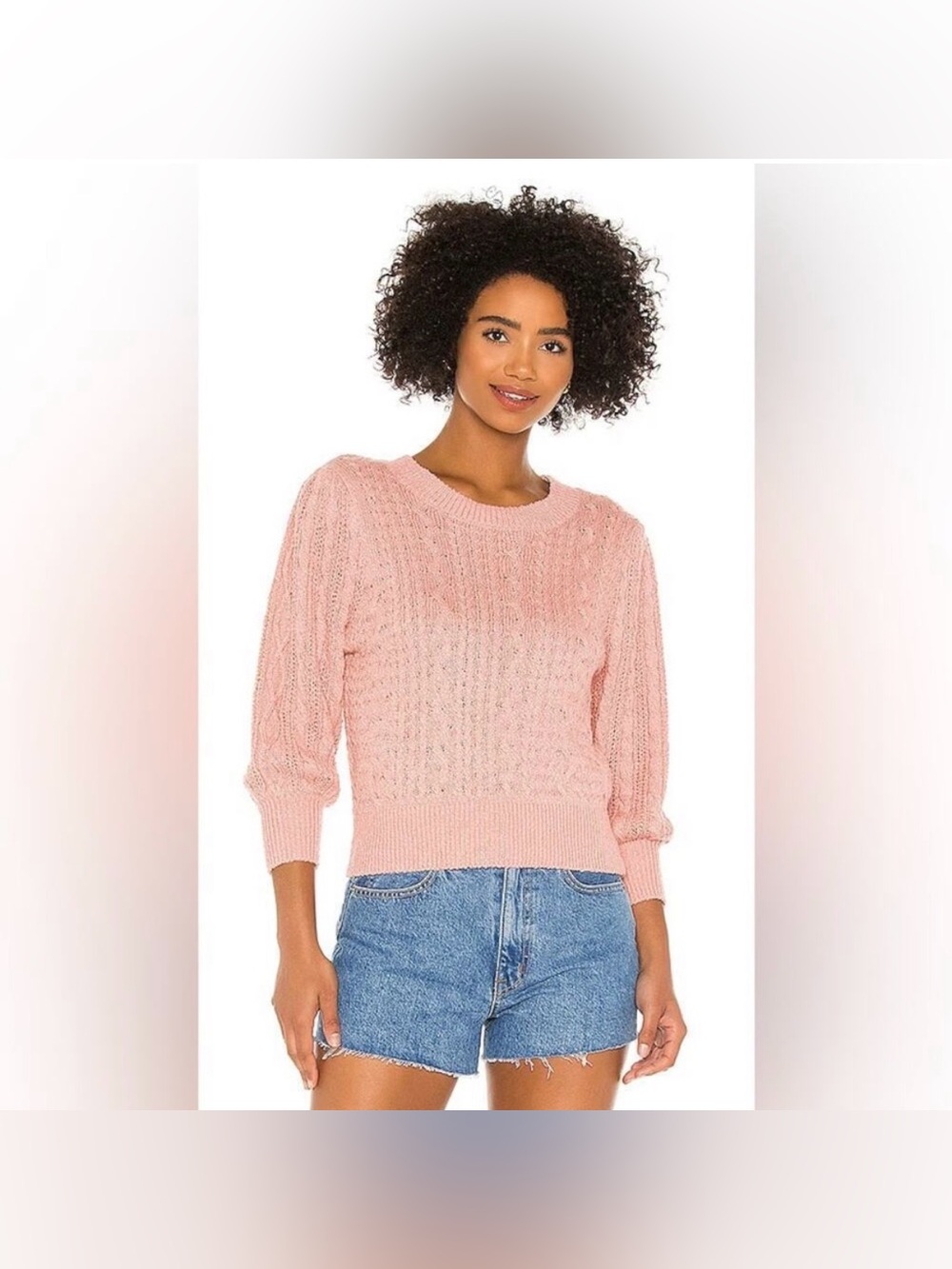Free People Villa Cable Pullover Sweater in Bubble Bath Pink Size Large